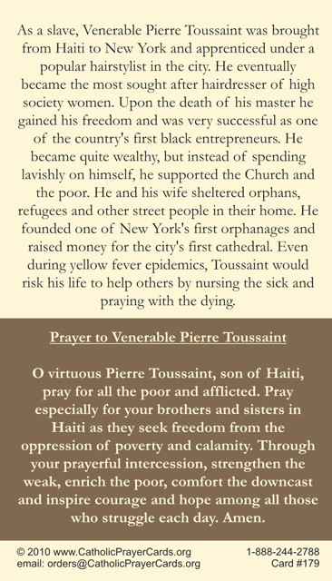 Venerable Pierre Toussaint Prayer Card